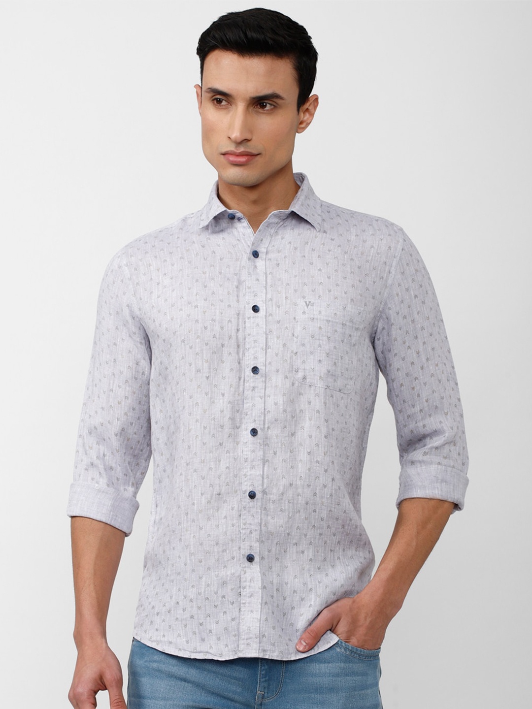 

Van Heusen Sport Men Slim Fit Printed Casual Linen Shirt, Grey