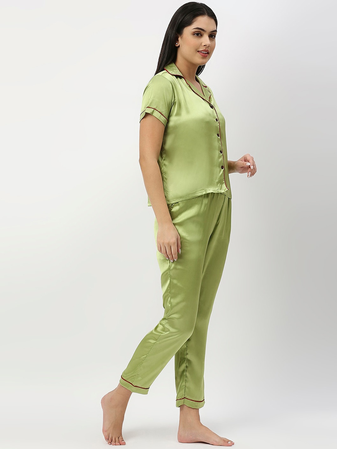 

ZRI Women 2 Pieces Printed Satin Night Suit, Green