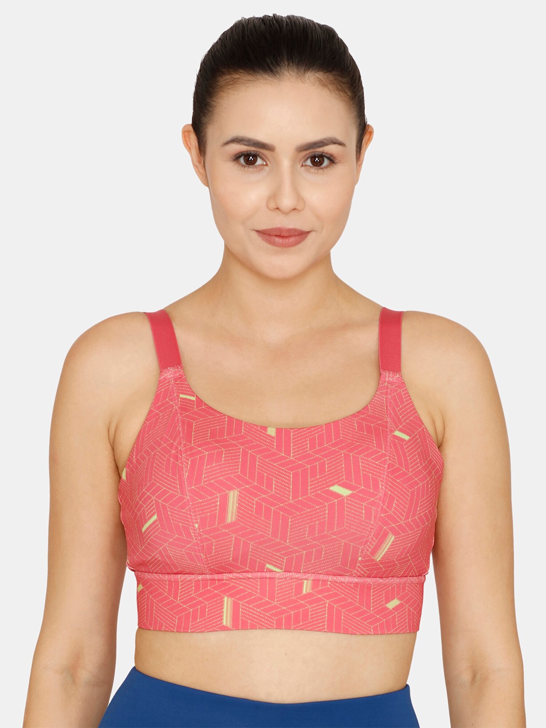 

Zelocity by Zivame Printed Non Padded Seamless Sports Workout Bra, Pink