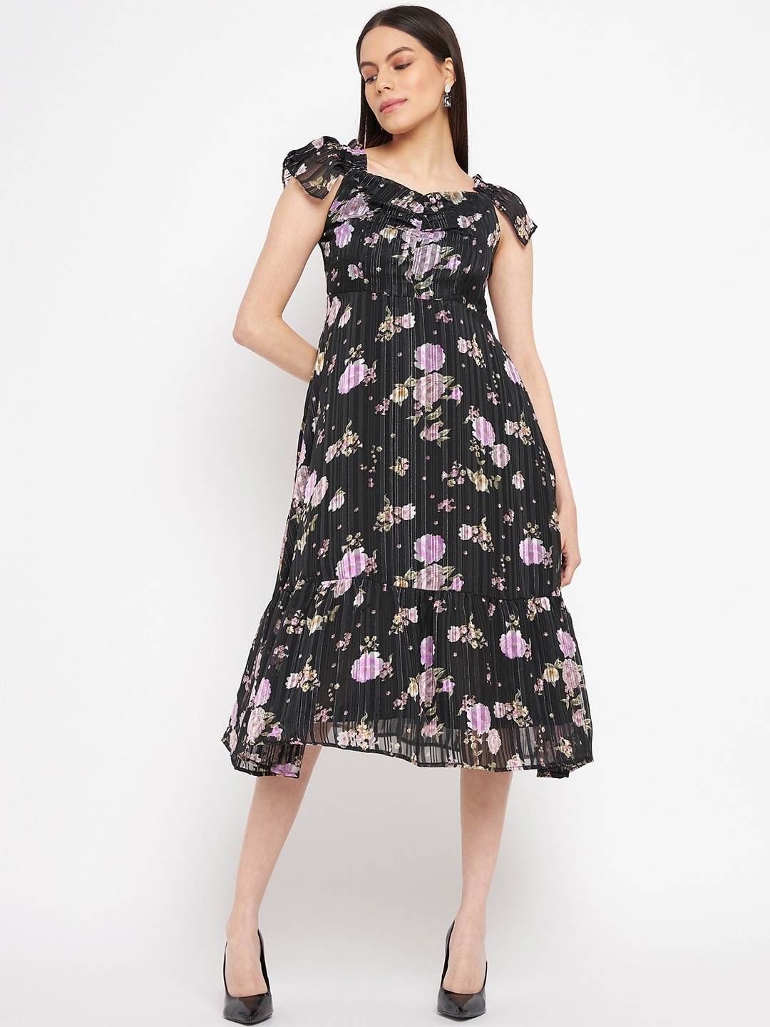 

Madame Floral Midi Dress, Black