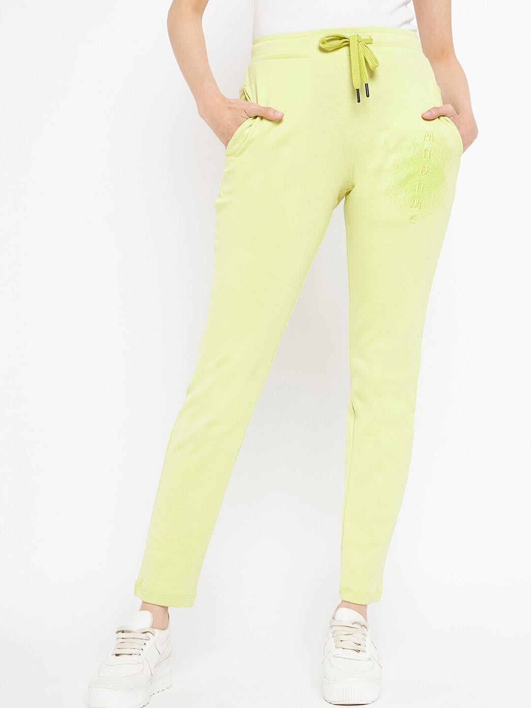 

Madame Women Cotton Track Pants, Lime green