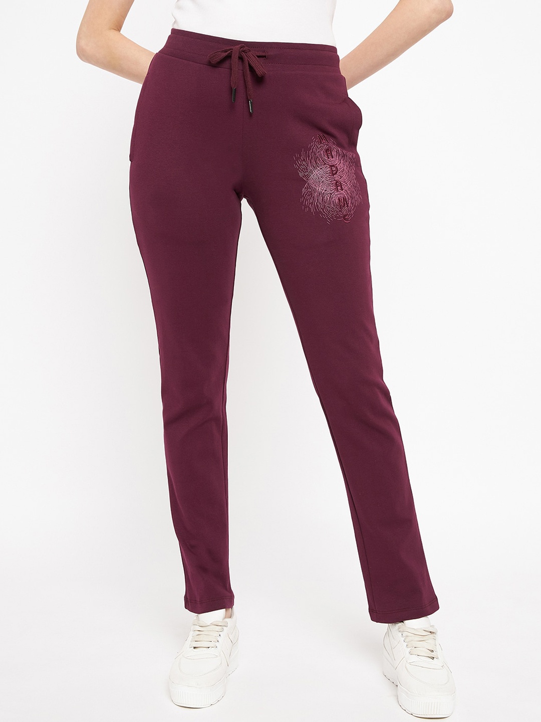 

Madame Women Cotton Track Pants, Burgundy