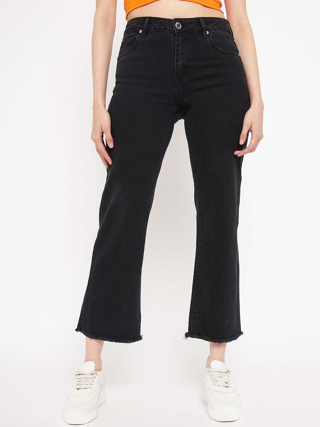 

Madame Women Cropped Cotton Mid-Rise Jeans, Black