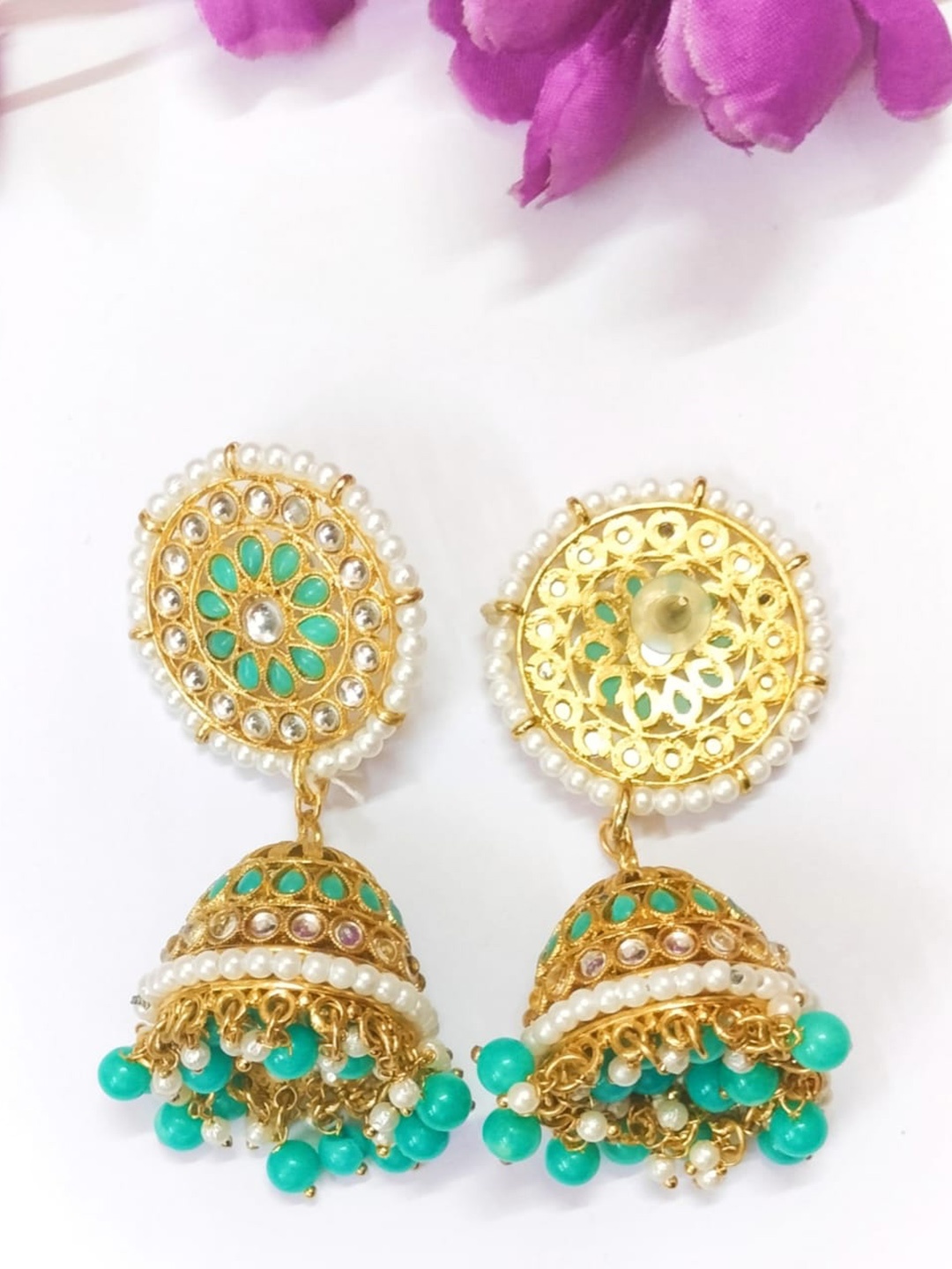

MORKANTH JEWELLERY Gold plated Contemporary Jhumkas Earrings, Turquoise blue