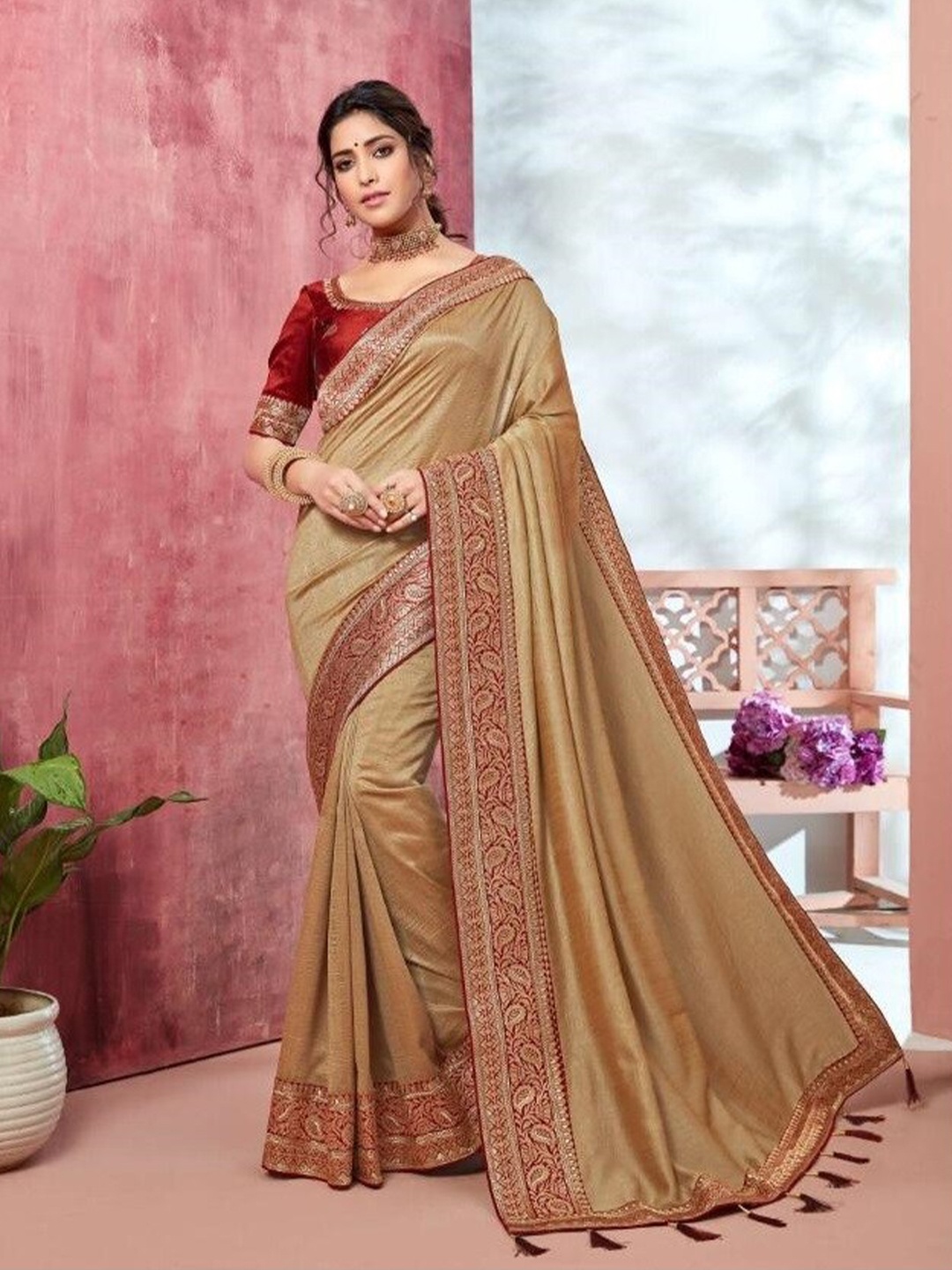 

SHAIBO SAREE Pure Silk Saree, Beige