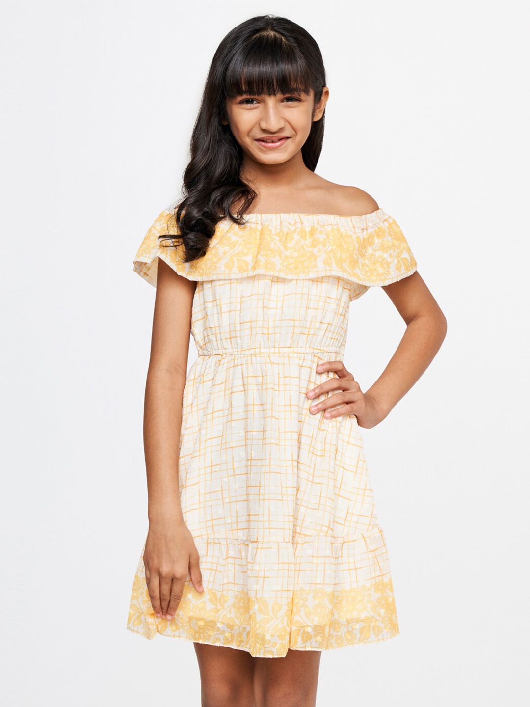 

Global Desi Off-Shoulder Fit And Flare Dress, Yellow