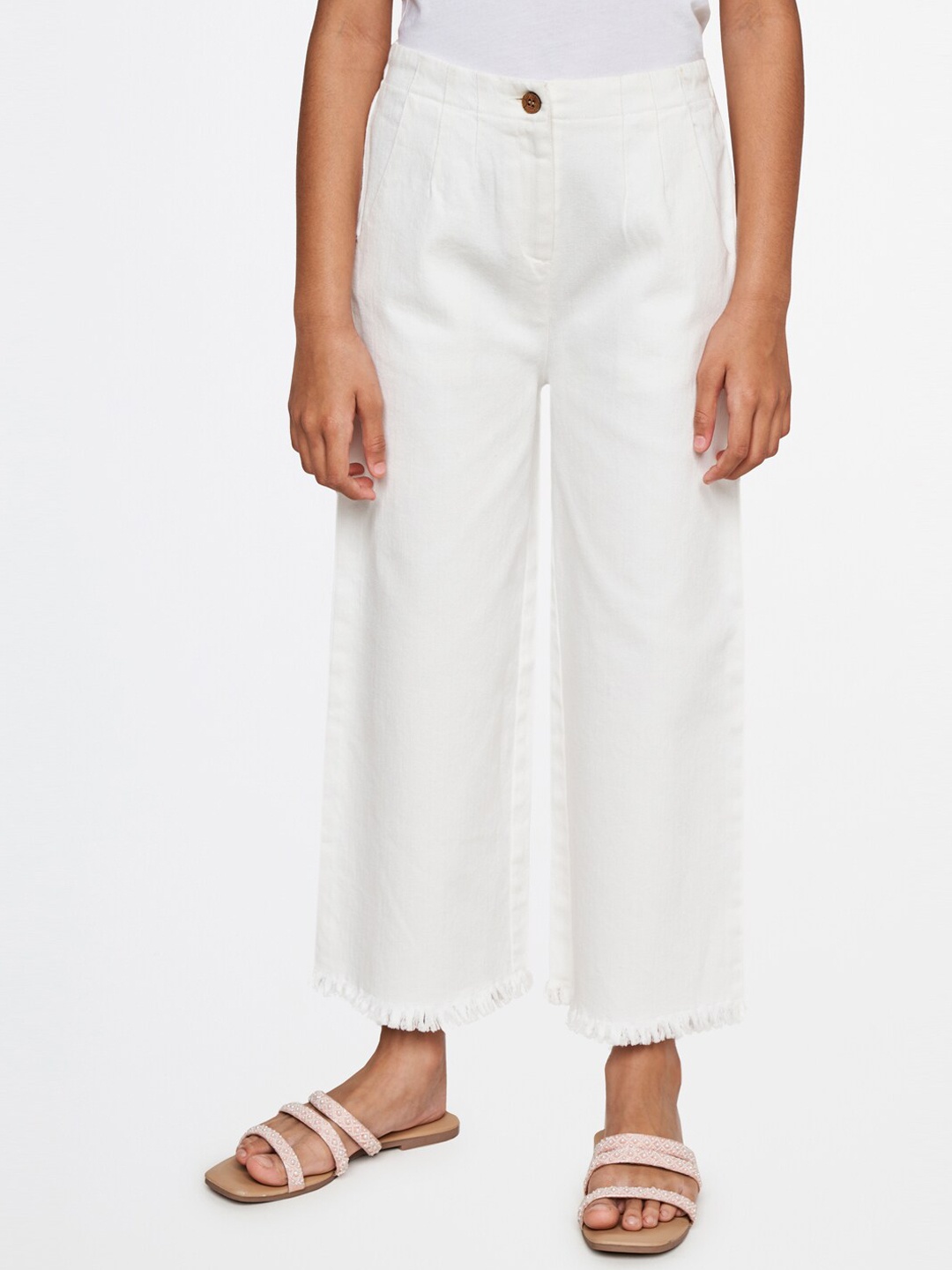 

Global Desi Girls Cotton Mid-Rise Parallel Trousers, White