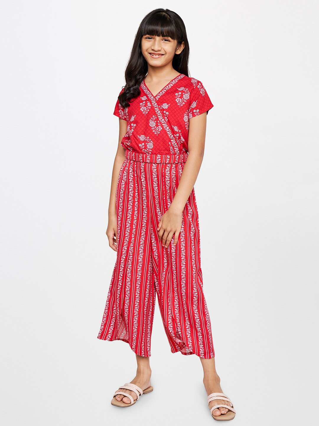 

Global Desi Girls Printed Top with Pyjamas, Red