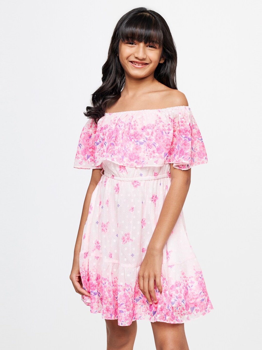 

Global Desi Floral Off-Shoulder Dress, Pink