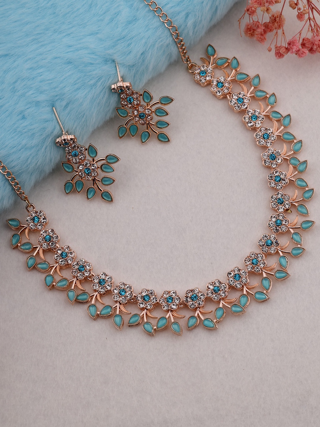 

Brado Jewellery Rose Gold-Plated AD-Studded Jewellery Set, Blue