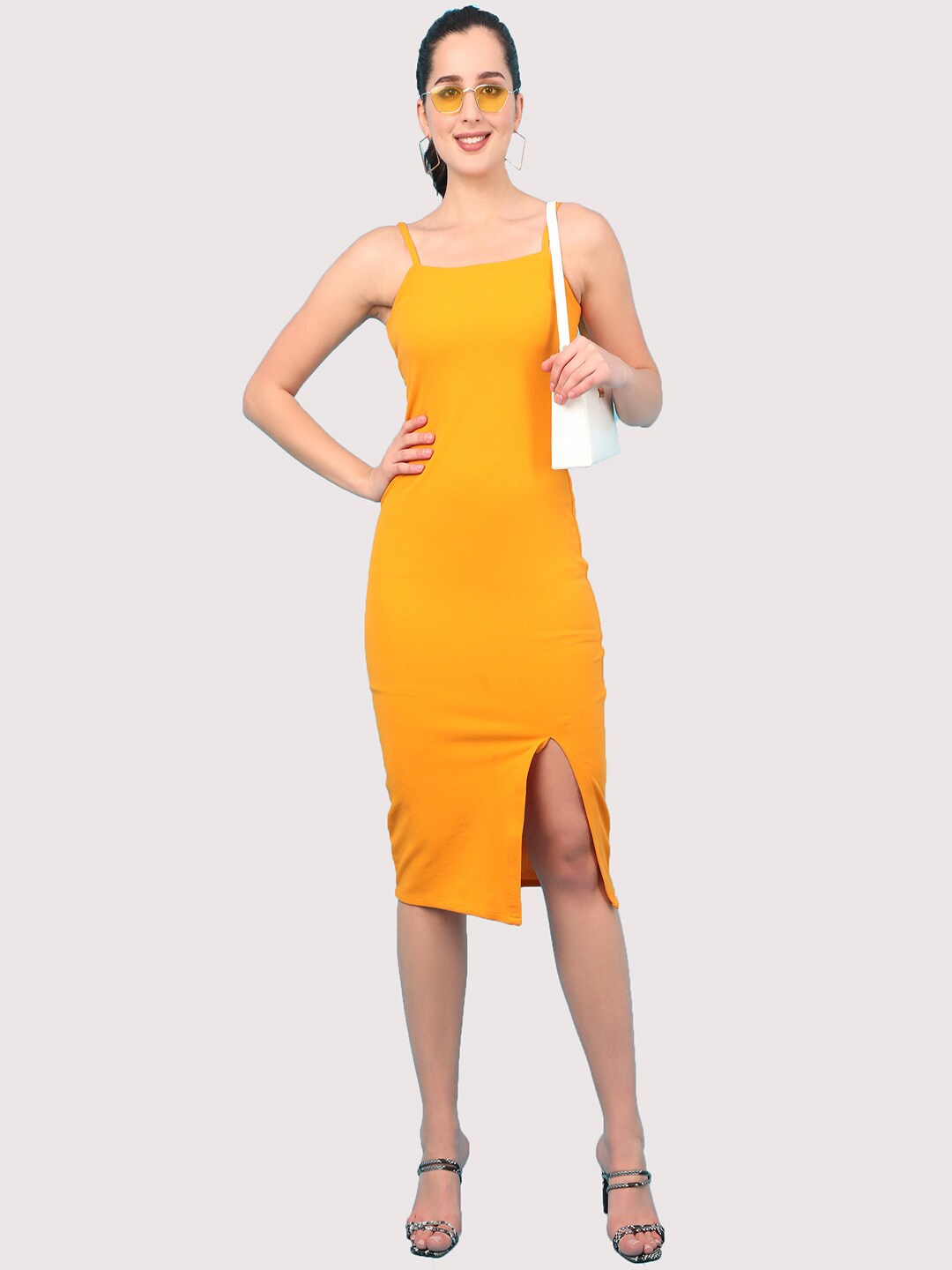 

J Turritopsis Bodycon Shoulder Strap Dress, Mustard