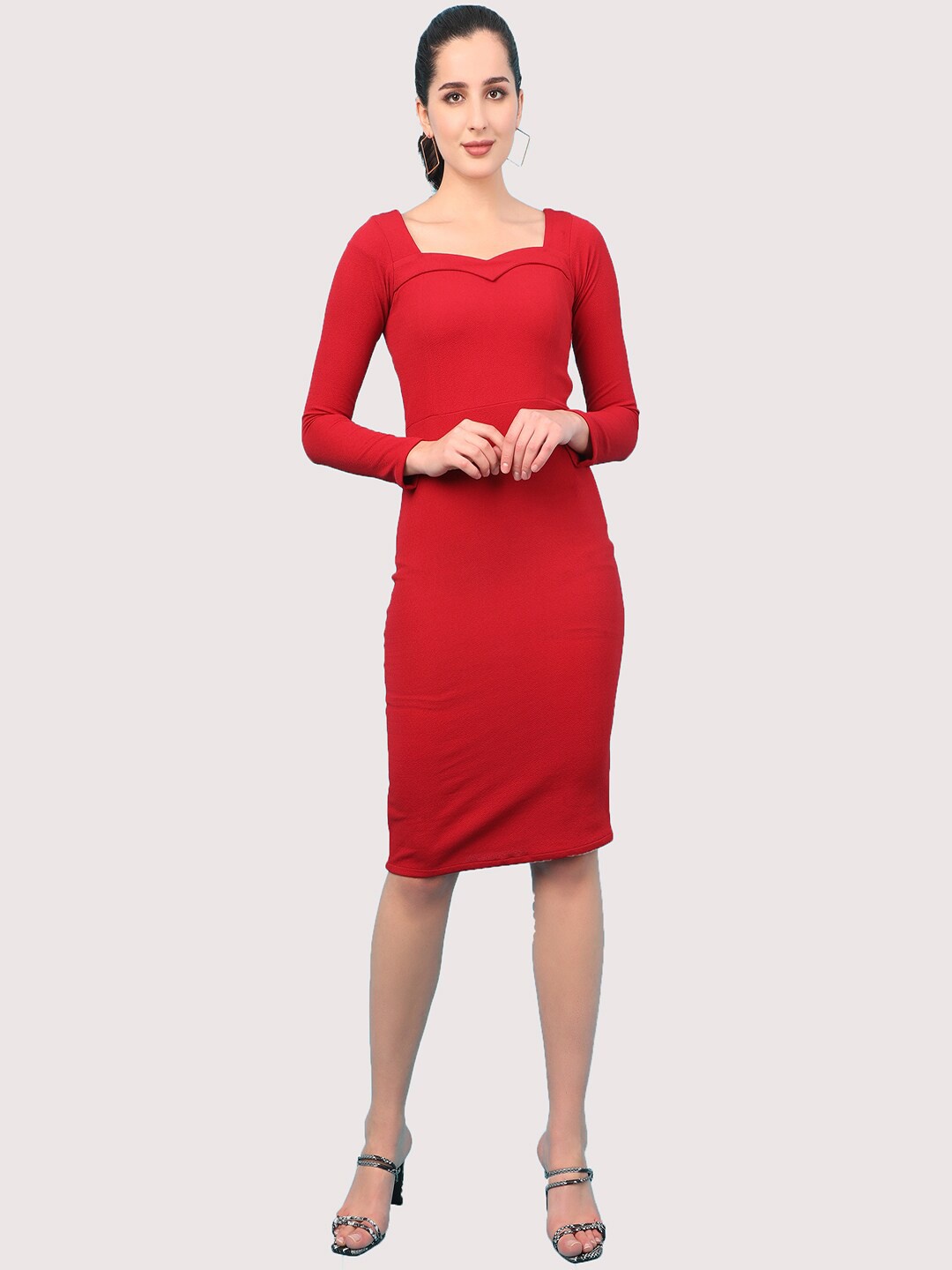 

J Turritopsis Long Sleeved Sheath Dress, Red