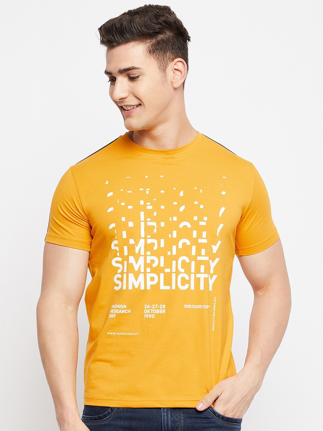 

Duke Men Typography Printed Cotton T-shirt, Yellow