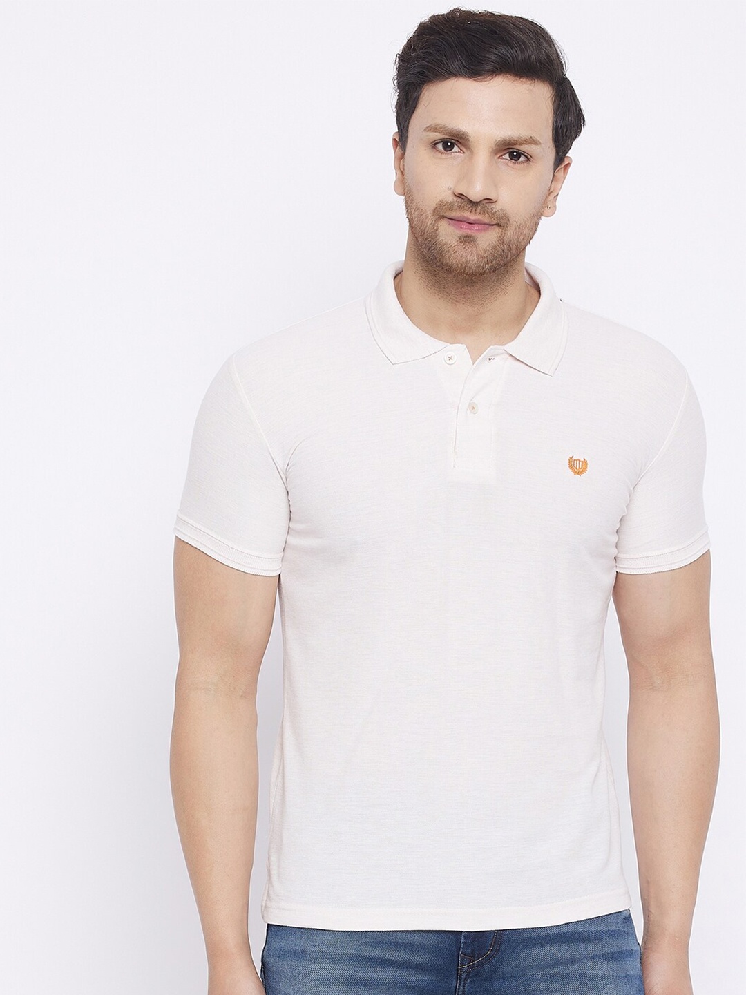 

Duke Men Polo Collar Slim Fit Cotton T-shirt, Cream