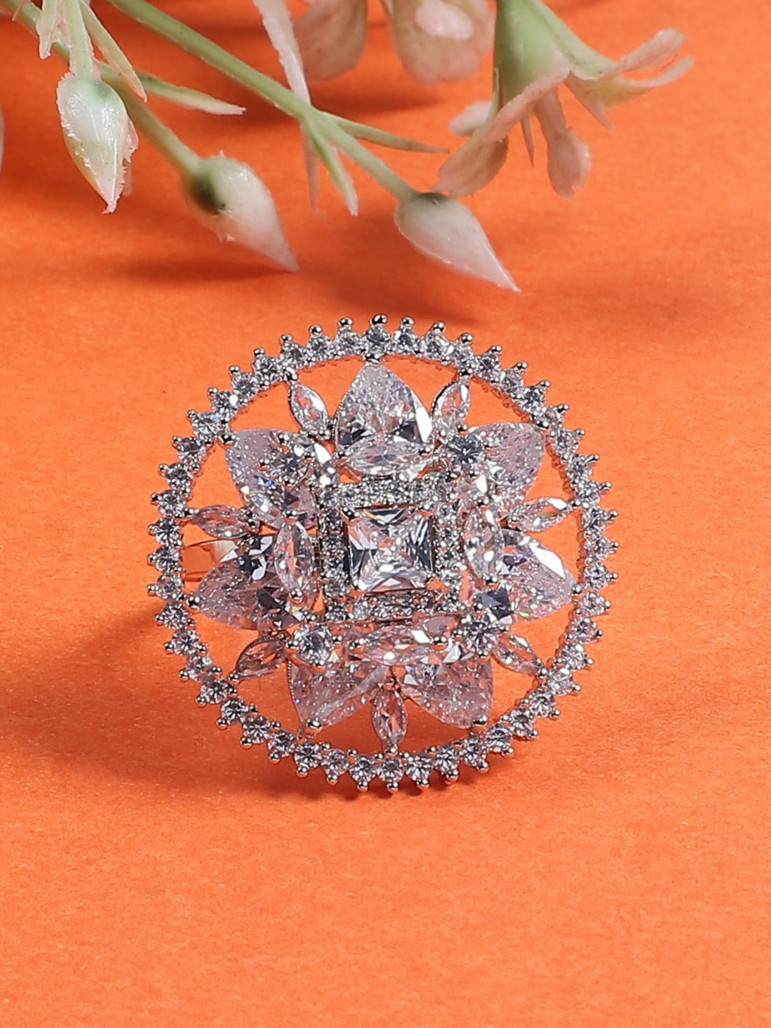 

STEORRA JEWELS Silver-Plated AD Studded Finger Ring