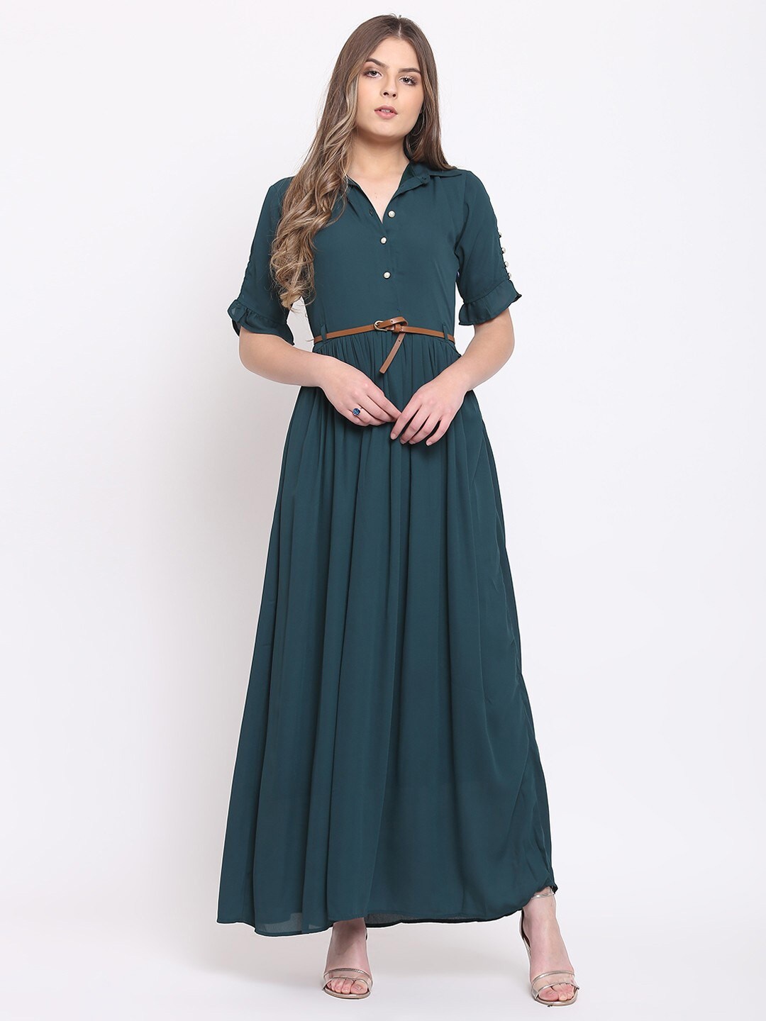 

RIVI Shirt Collar Maxi Dress, Green
