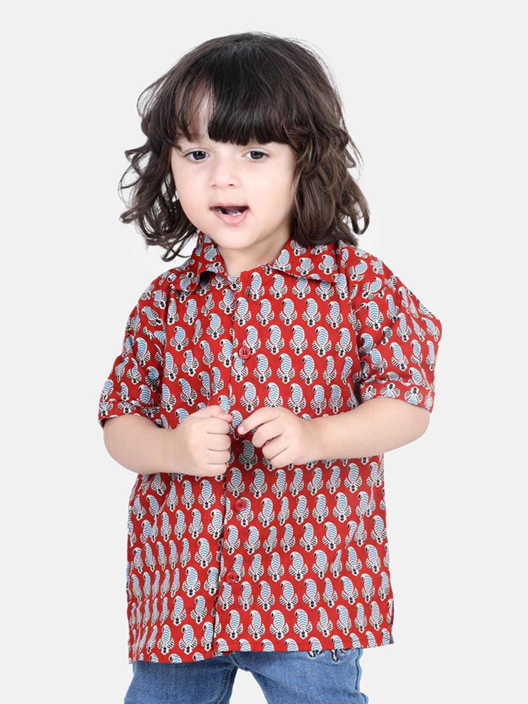 

BownBee Boys Ethnic Motifs Printed Casual Cotton Shirt, Red