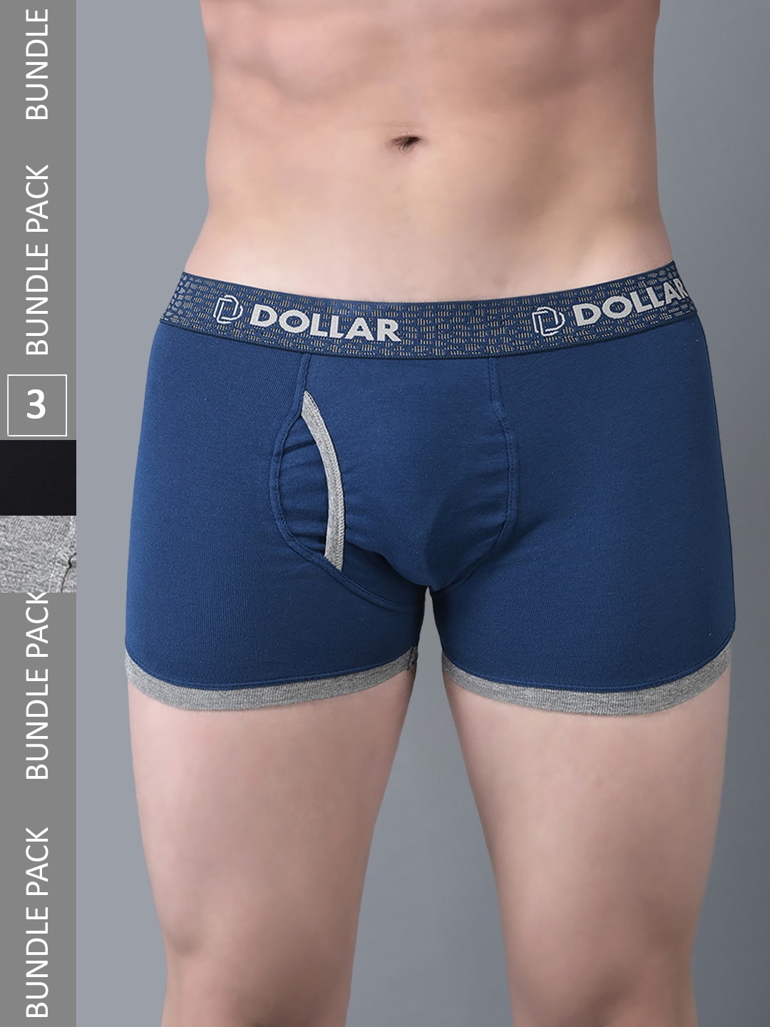 

Dollar Bigboss Men Solid Pack of 3 Combed Cotton Contoured Pouch Support Trunk, Assorted