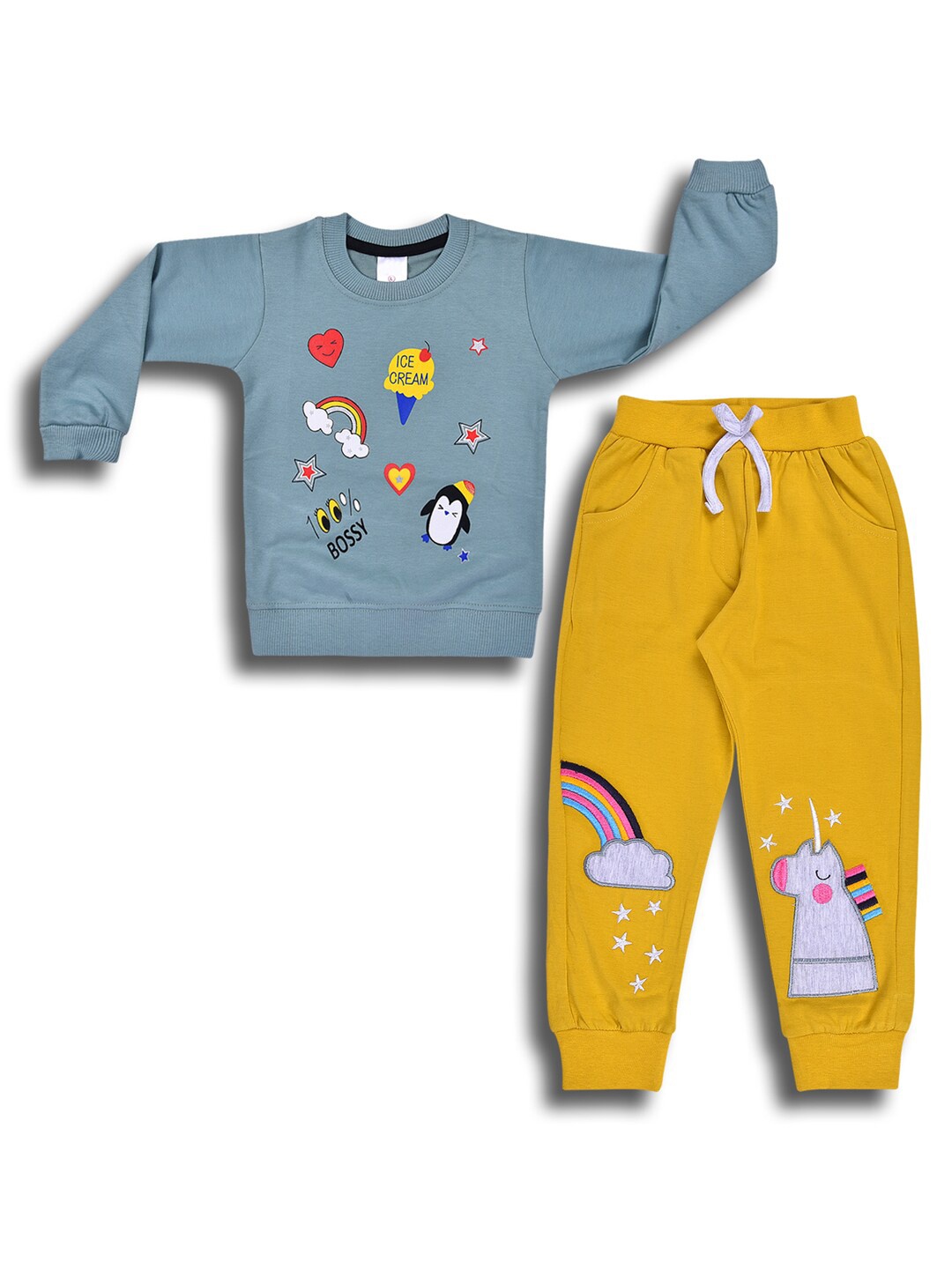 

Wish Karo Infants Printed Cotton T-shirt with Pyjamas, Mustard