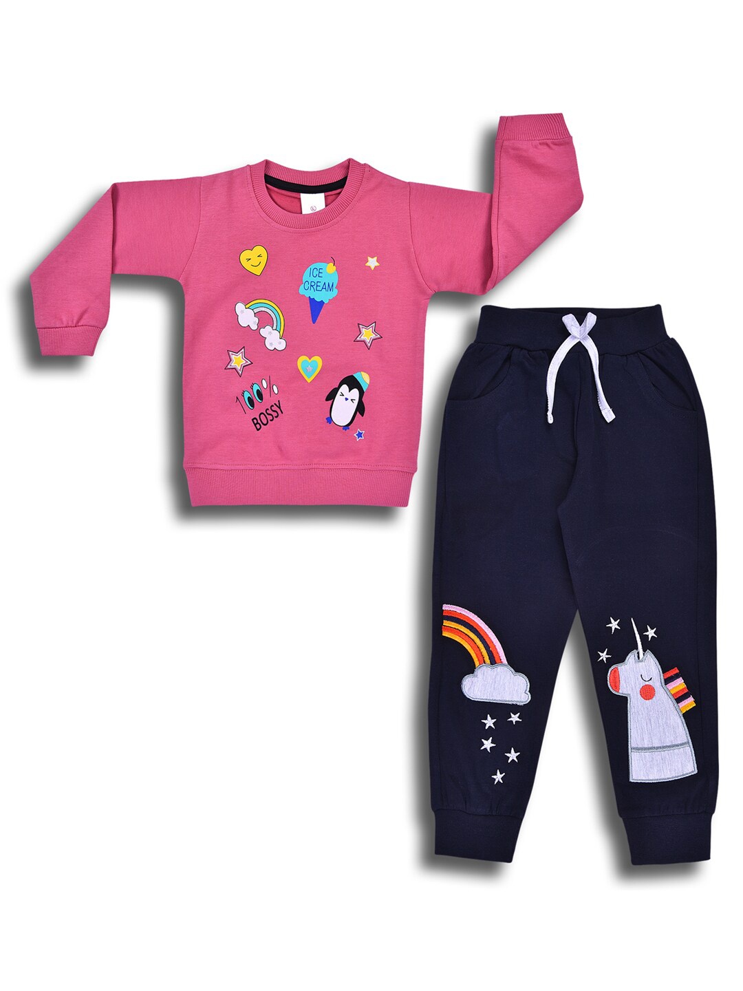 

Wish Karo Infants Printed Cotton T-shirt with Pyjamas, Pink