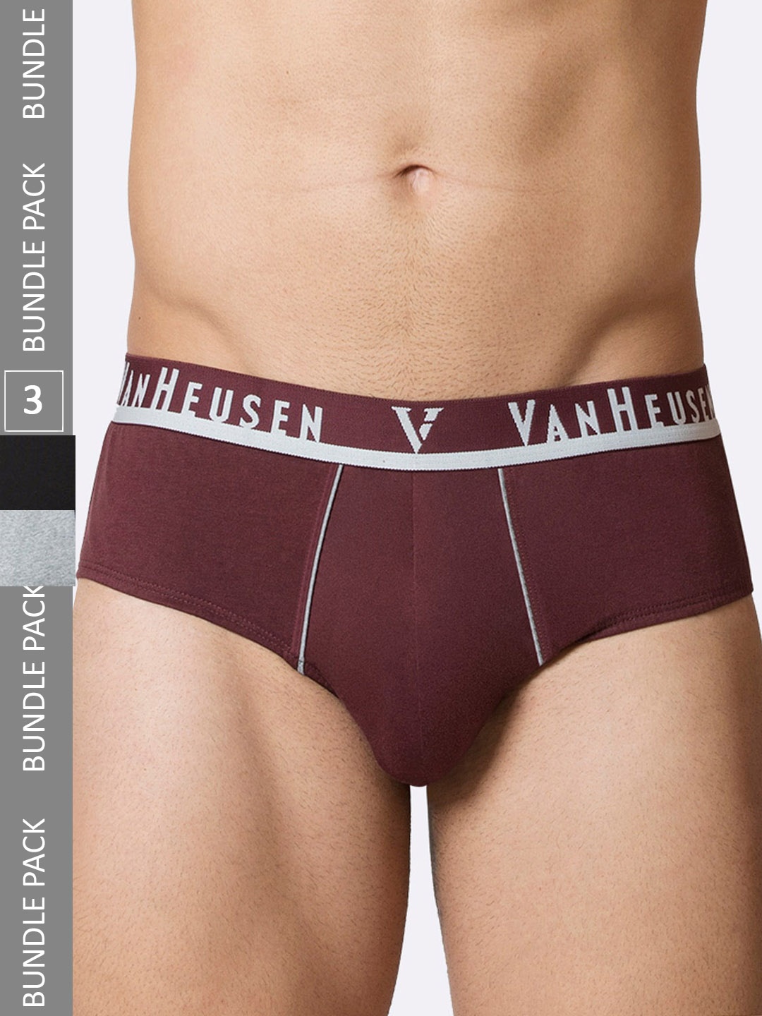 

Van Heusen Men Pack Of 3 Cotton Basic Briefs, Maroon