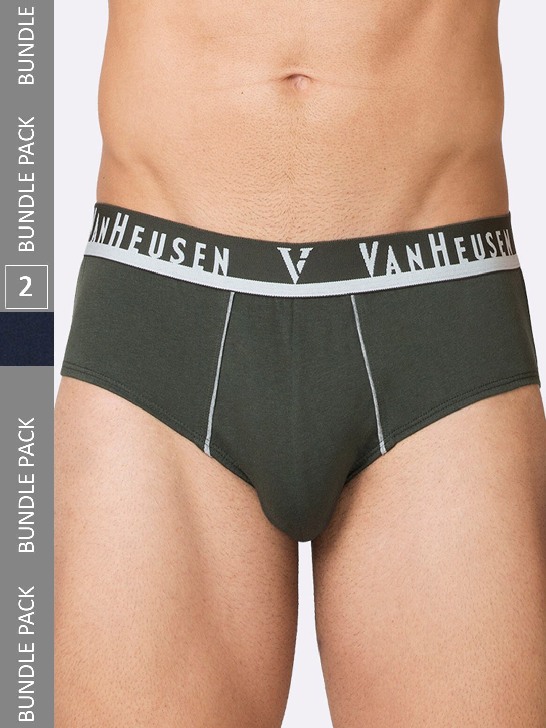 

Van Heusen Men Pack Of 2 Cotton Basic Contrast Piping Briefs IHBR2ESNR15001, Olive