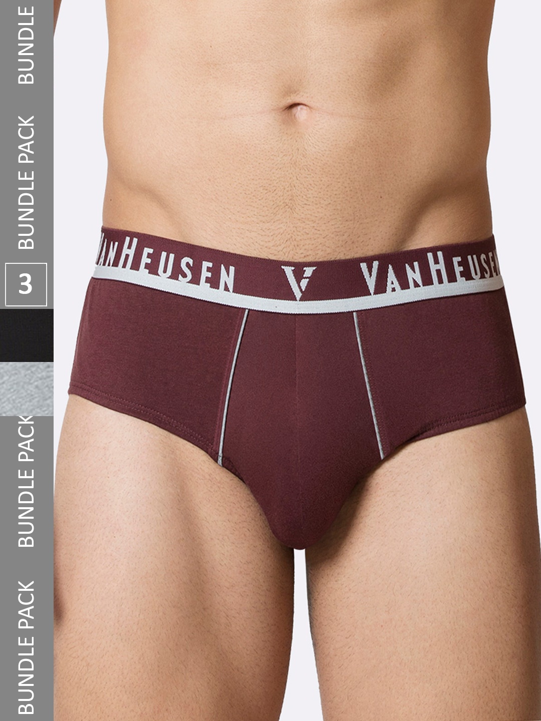 

Van Heusen Men Pack Of 3 Pure Cotton Basic Briefs, Grey
