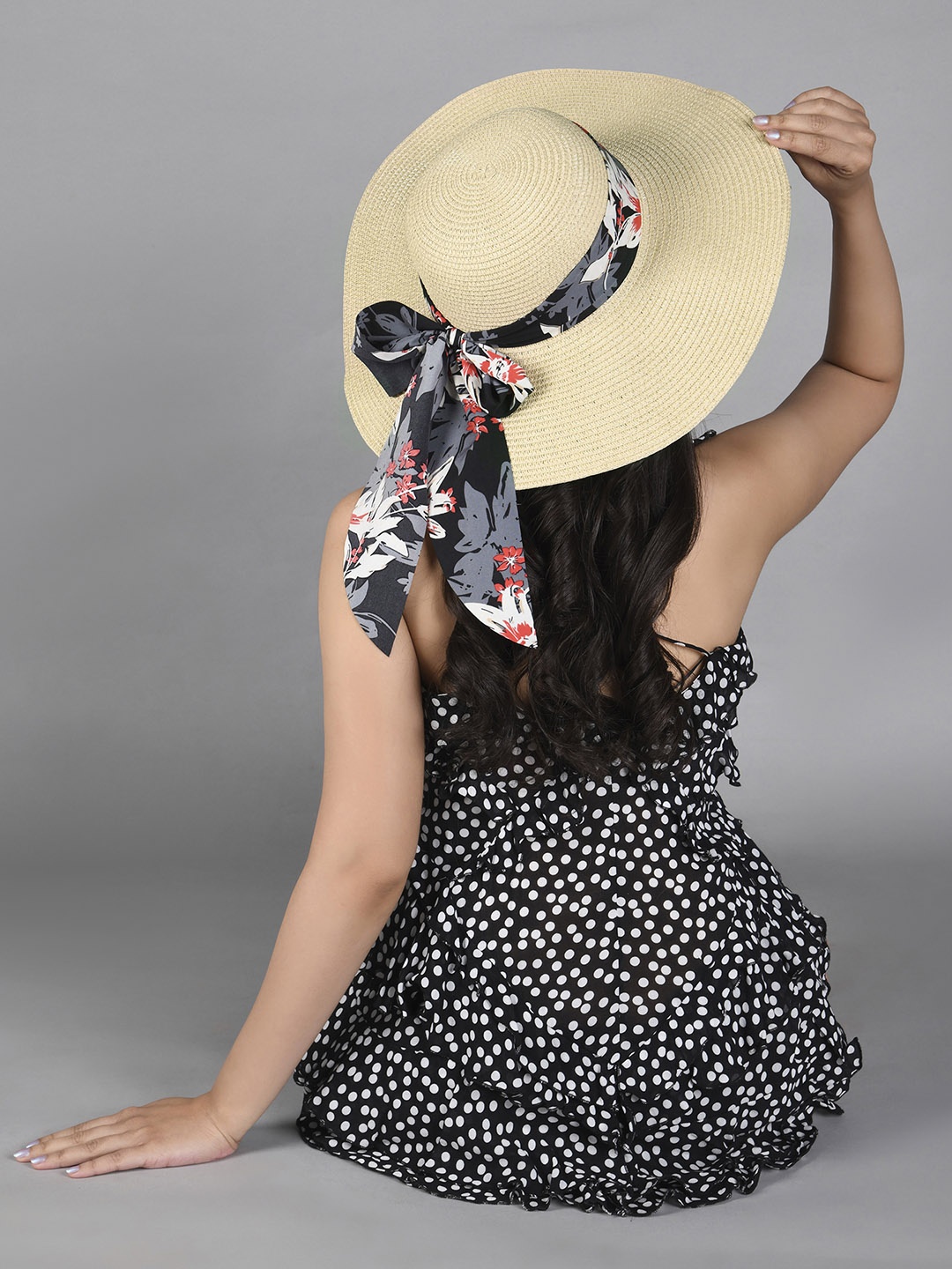 

ToniQ Women Printed Scarf Beach Sun Hat, Black