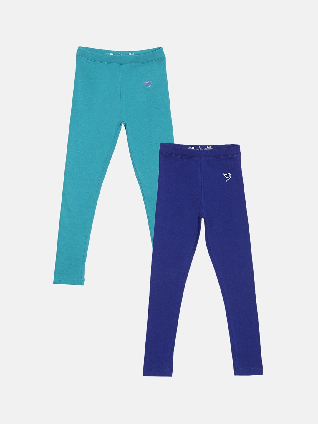 

TWIN BIRDS Girls Pack of 2 Pure Cotton Ankle-Length Leggings, Blue