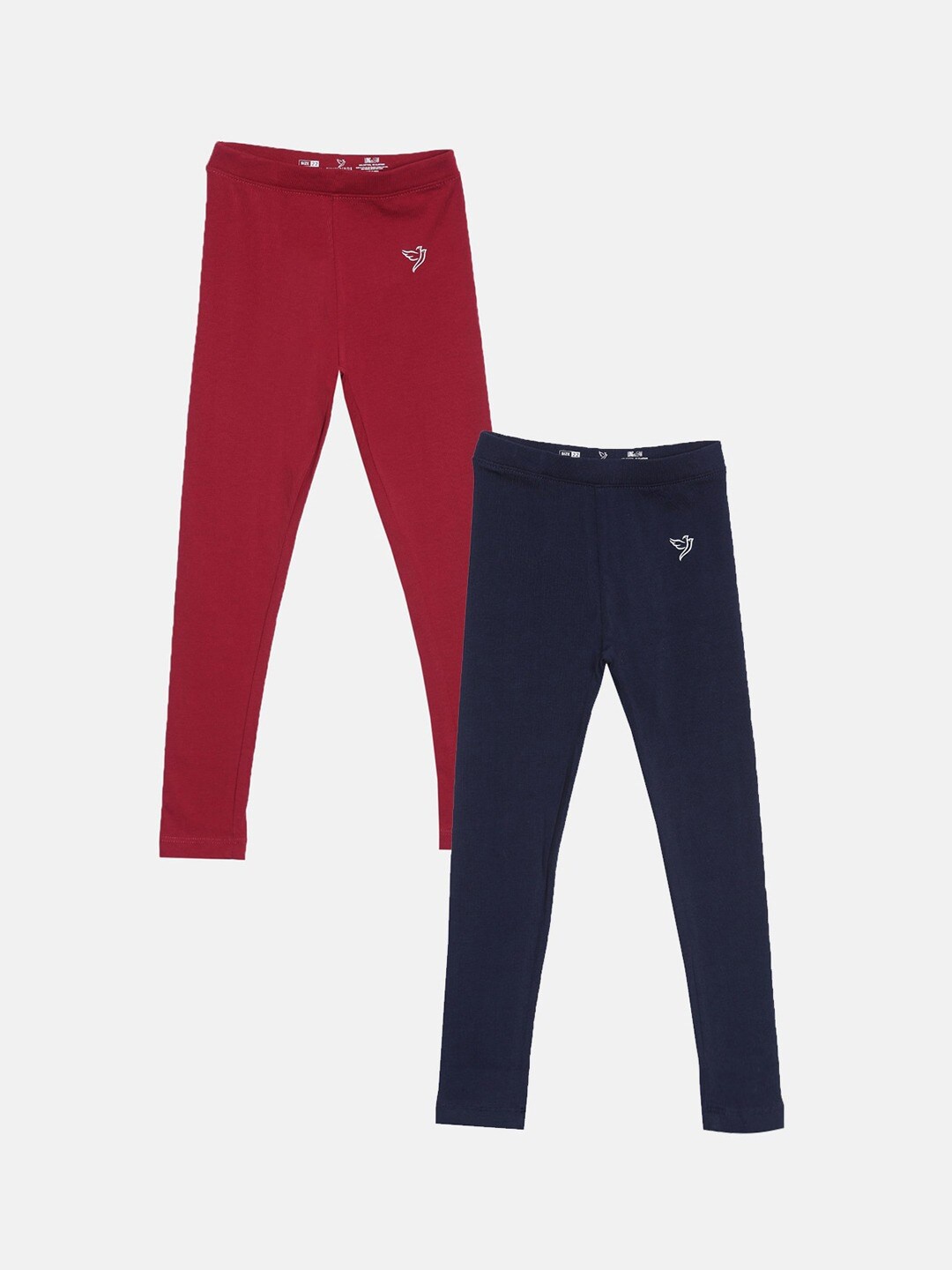 

TWIN BIRDS Girls Pack Of 2 Pure Cotton Ankle-Length Leggings, Red