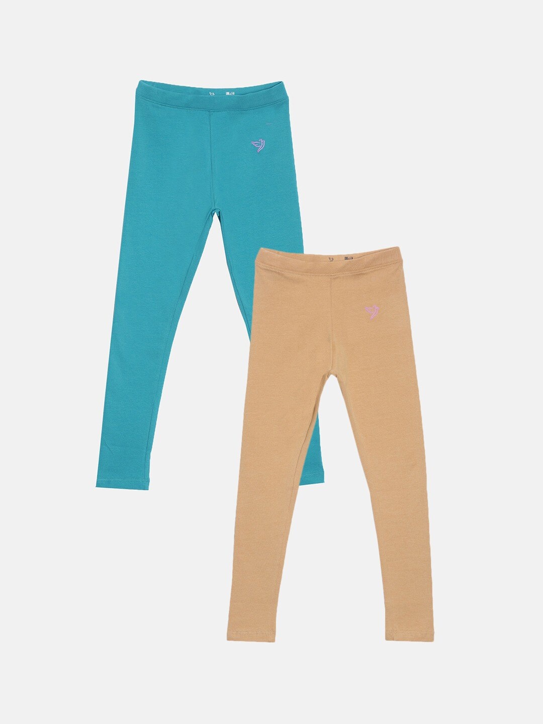

TWIN BIRDS Girls Pack Of 2 Pure Cotton Ankle-Length Leggings, Blue