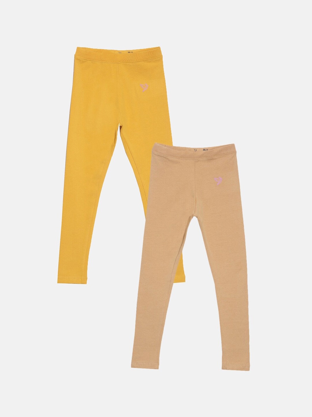

TWIN BIRDS Girls Pack Of 2 Pure Cotton Ankle-Length Leggings, Yellow