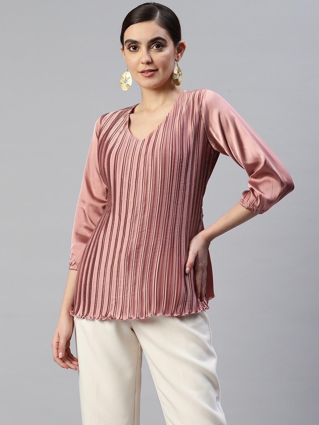 

plusS V-Neck Accordion Pleats Top, Pink