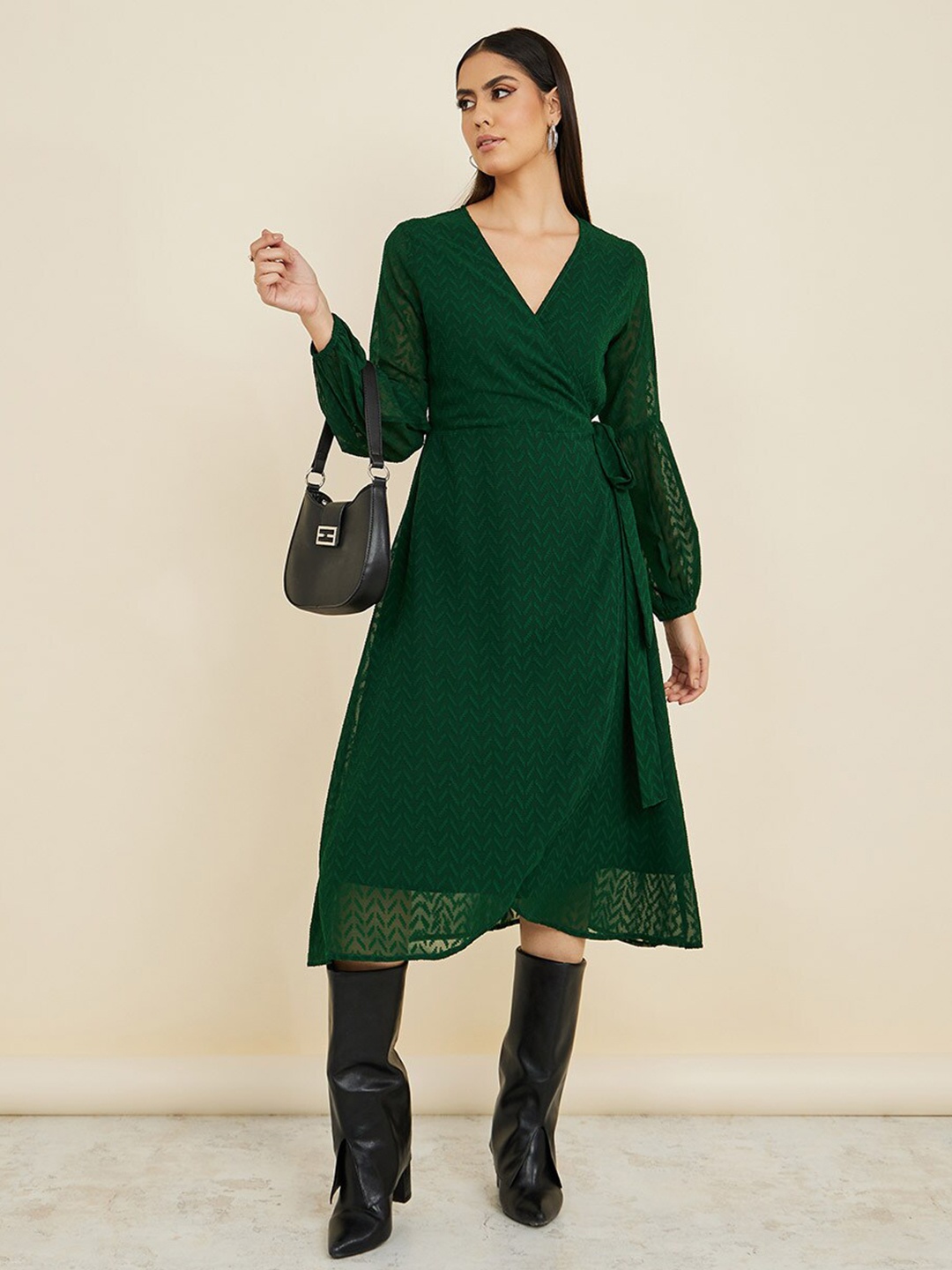 

Styli Dobby Wrap Midi Dress, Green