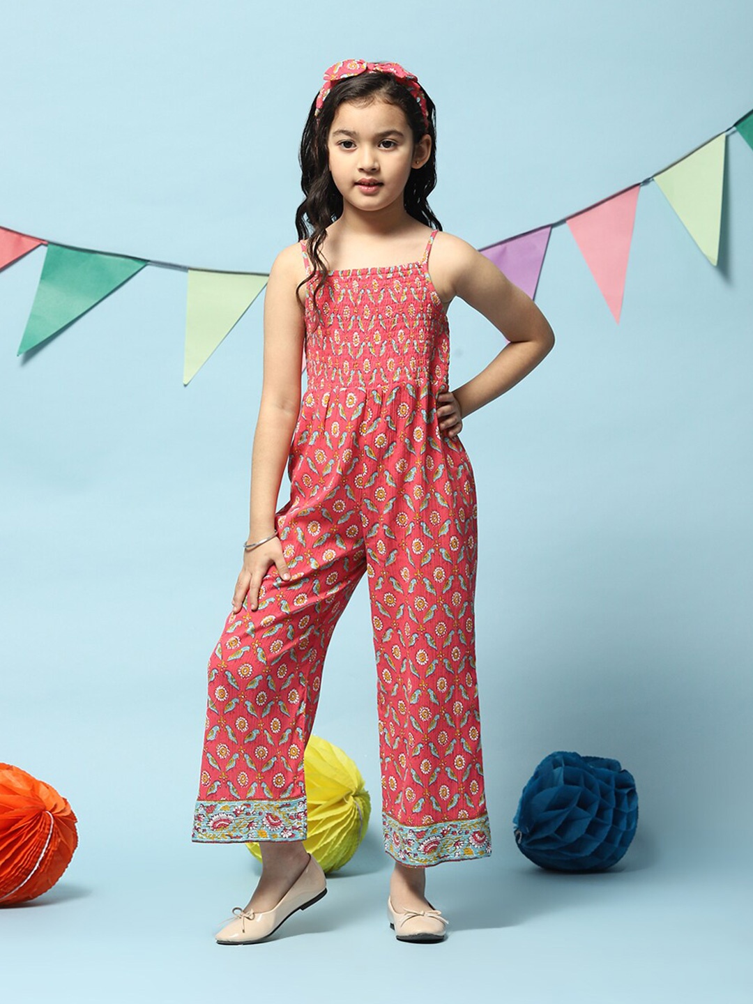 

Biba Girls Printed Cotton Shoulder Strap Basic Jumpsuit, Rust