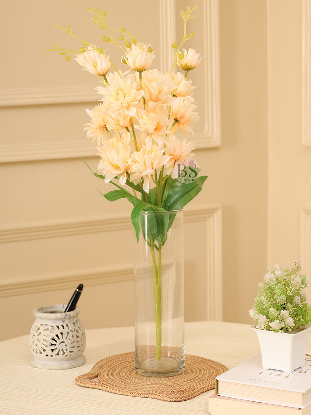

BS AMOR Peach & Green Artificial Faux Flower Bunch