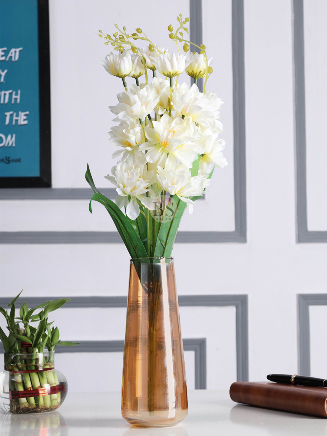 

BS AMOR Green & White Artificial Faux Flower