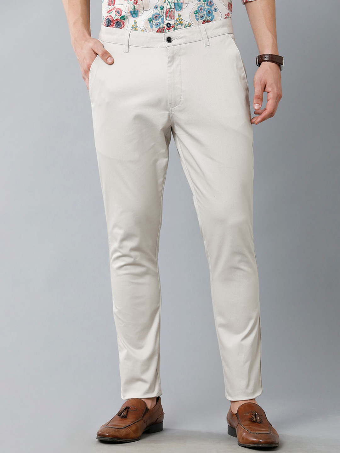 

YOVISH Men Comfort Slim Fit Cotton Chinos Trousers, Cream