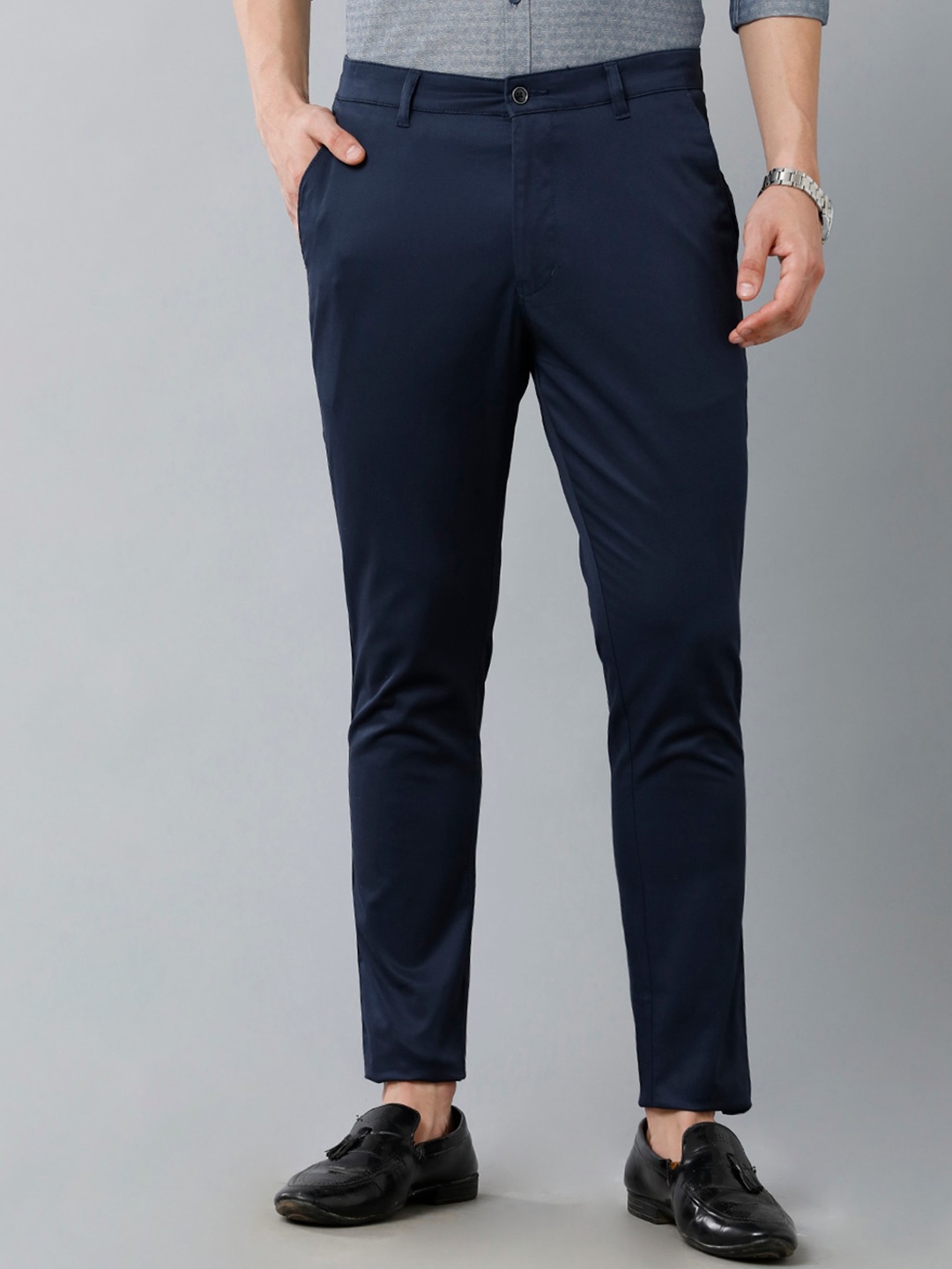 

YOVISH Men Comfort Slim Fit Cotton Chinos Trousers, Navy blue