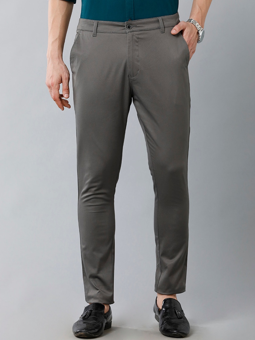 

YOVISH Men Comfort Slim Fit Cotton Trousers, Charcoal