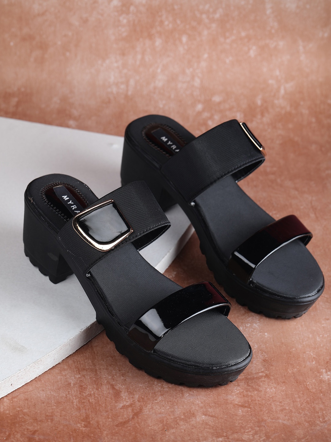 

Myra Open Toe Block Heels, Black