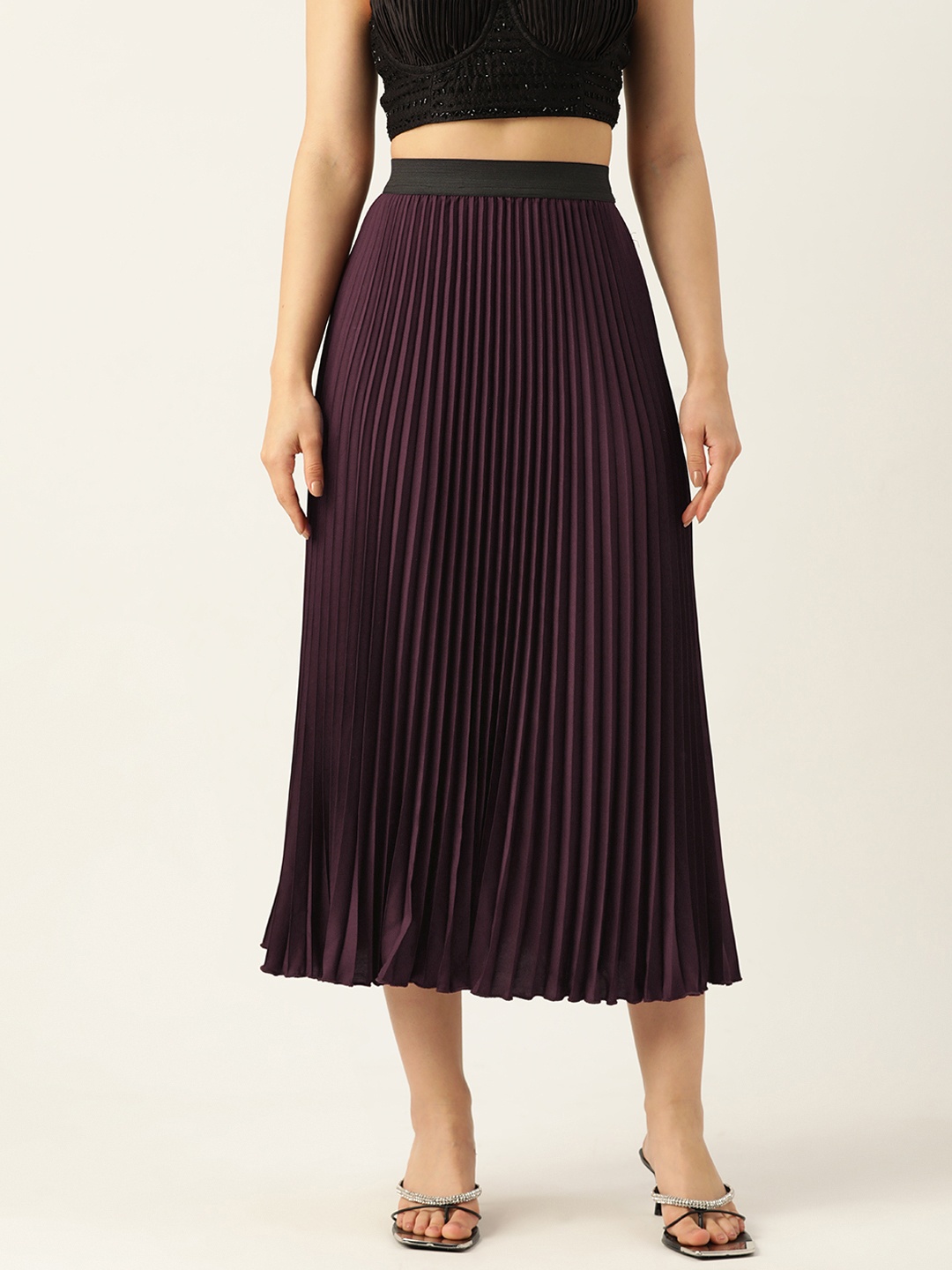 

WISSTLER Accordion Pleated Flared Midi Skirt, Coffee brown