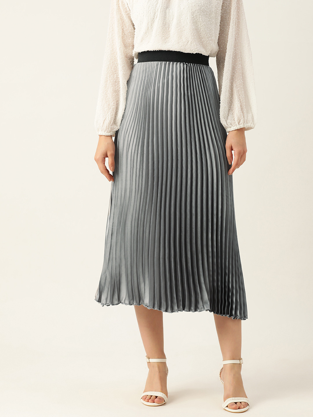 

WISSTLER Accordion Pleated Flared Midi Skirt, Grey