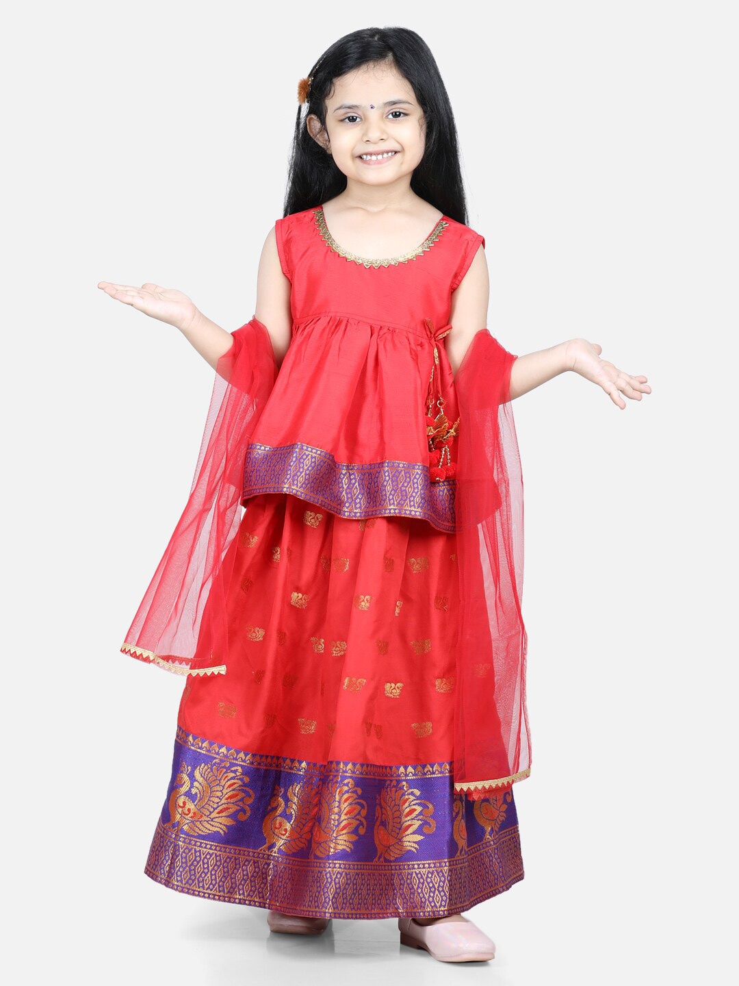 

BownBee Girls Ready to Wear Lehenga & Blouse With Dupatta, Red