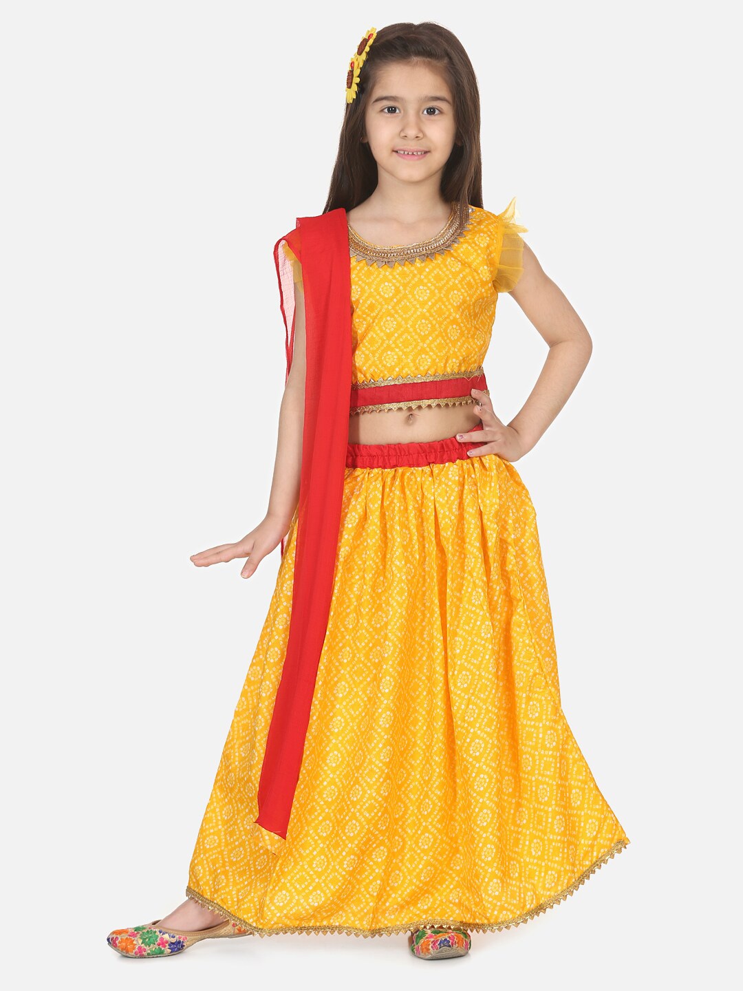 

BownBee Girls Printed Ready to Wear Lehenga & Blouse With Dupatta, Yellow