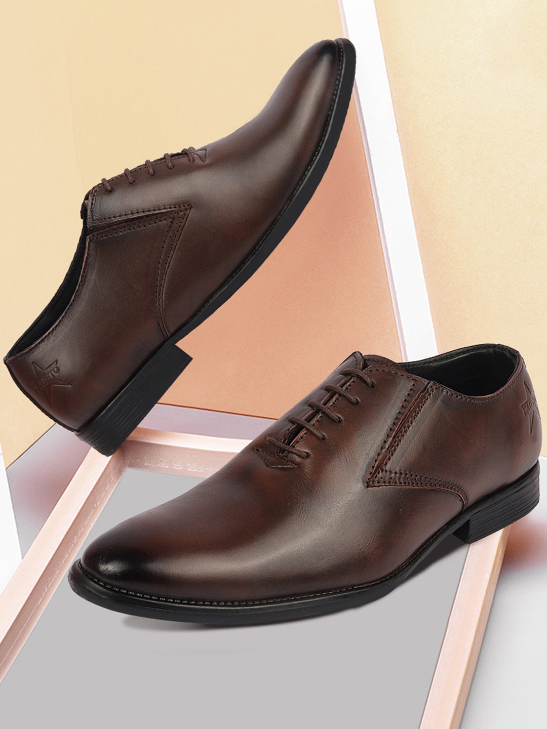 

FAUSTO Men Leather Formal Oxfords, Brown