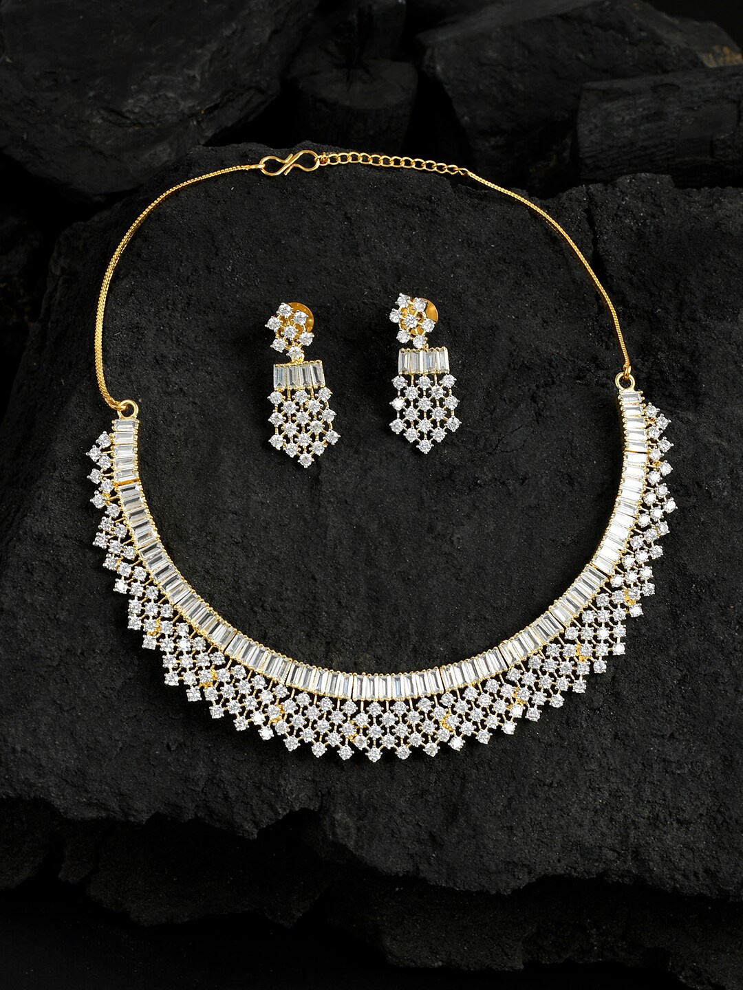 

Silvermerc Designs Gold-Plated American Diamond Studded Jewellery Set, White