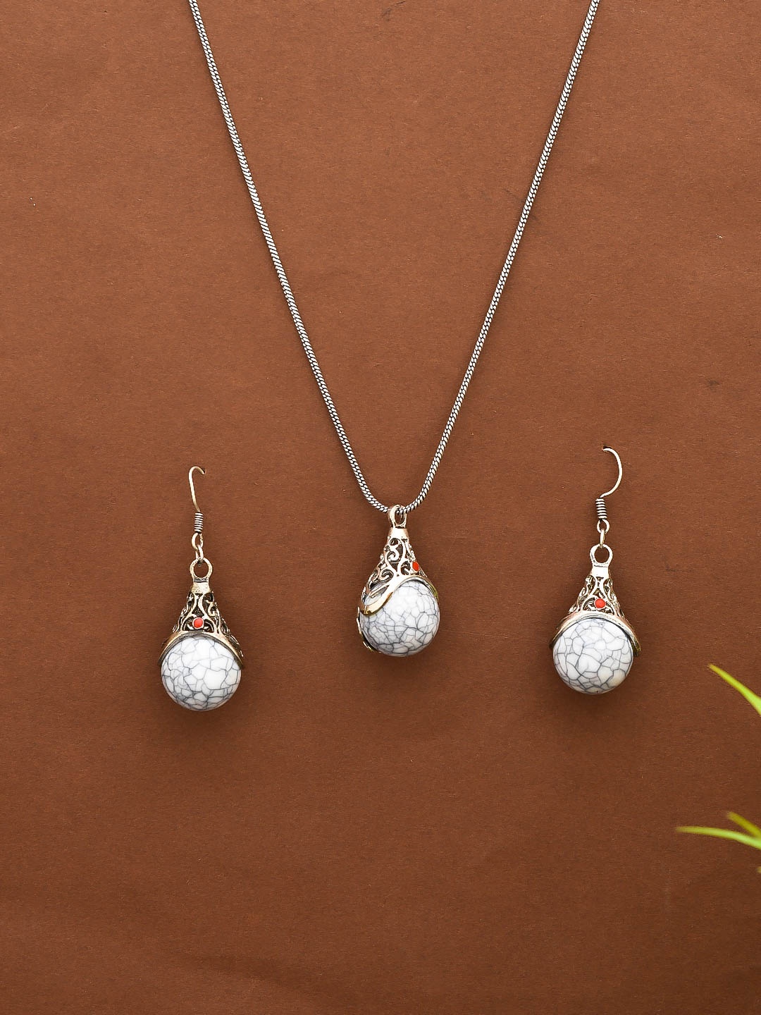 

Silvermerc Designs Silver-Plated Onyx Studded Jewellery Set, White