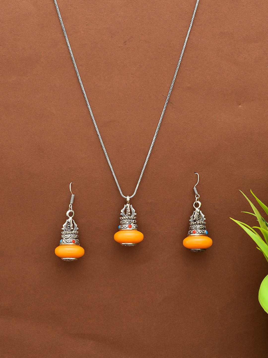 

Silvermerc Designs Silver-Plated Onyx Studded Jewellery Set, Orange