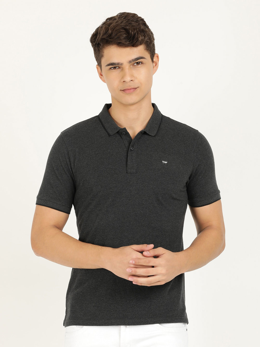 

Wrangler Men Polo Collar Cotton T-shirt, Grey